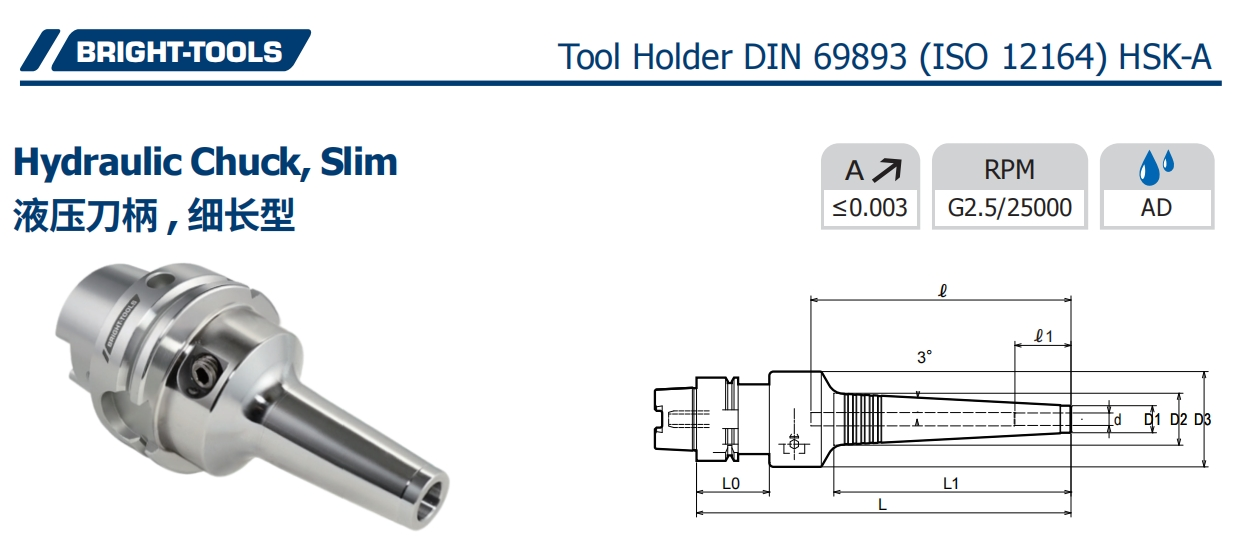 ESPECIFICAÇÃO DO Chuck Hidráulico HSK, Slim