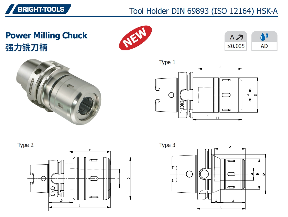 ESPECIFICAÇÃO DO HSK Power Milling Chuck