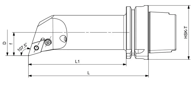 ESPECIFICAÇÕES DA FERRAMENTA DE TORNEAMENTO HSK-T PDQNR | PDQNL 107,5°/55°, LONGA